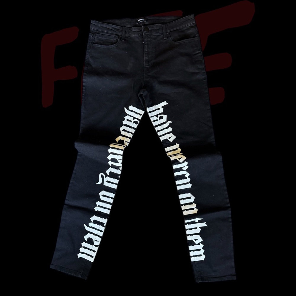 Fashion Nova Black Graphic Slim Jeans